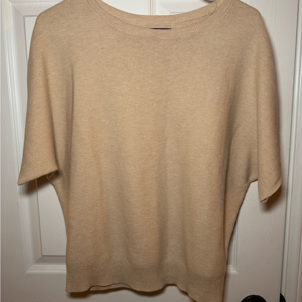 Quince pullover sweater xs beige cotton viscose cashmere Knit Short Sleeve Top